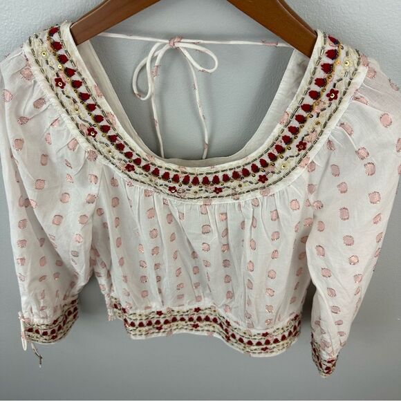 Anthropologie Boho Beaded Tie-Back Knit Blouse NWT Size XS - Picture 3 of 12